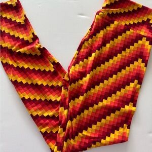LuLaRoe Women’s One Size Red and Yellow Geometric Leggings